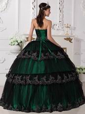 Dark Green Quinceanera Dress Covered With Black Tulle