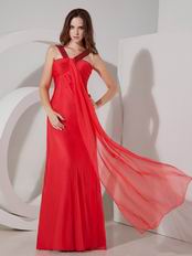 Hot Pink V-neck Empire Front Drapped Chiffon Prom Dress