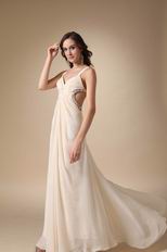 Sexy Straps Cross Back Bisque Chiffon Prom Party Dress