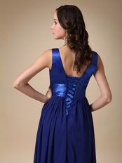 Royal Blue Chiffon V-neck Prom Dress With Handmade Flowers