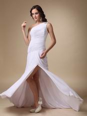 Elegant One Shoulder Long Side Split White Prom Dress