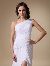 Elegant One Shoulder Long Side Split White Prom Dress