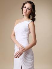 Elegant One Shoulder Long Side Split White Prom Dress