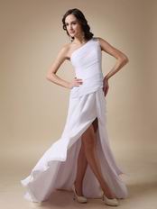 Elegant One Shoulder Long Side Split White Prom Dress