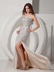 Champagne Chiffon Sweetheart Mermaid Prom Dress With Diamond