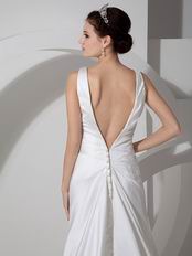 Simple V Neck Open Back Prom Dress With Chapel Train