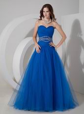 Floor-length Ultramarine Blue Tulle Desiner Prom Dress