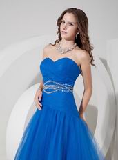 Floor-length Ultramarine Blue Tulle Desiner Prom Dress