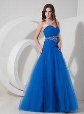 Floor-length Ultramarine Blue Tulle Desiner Prom Dress