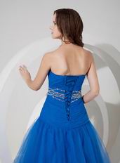 Floor-length Ultramarine Blue Tulle Desiner Prom Dress