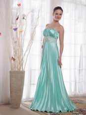 Strapless Pleated Long Skirt Apple Green Lady Prom Dress