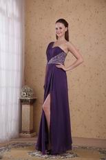 Single One Shoulder Purple Prom Dress In Floor Length