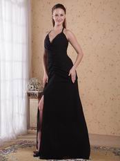 Halter Black Chiffon Evening Dress With Side Split