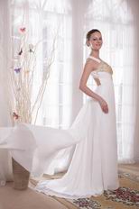 New Style Cross Back White Prom Dress With Golden Pearl