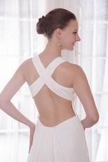 New Style Cross Back White Prom Dress With Golden Pearl