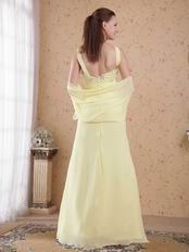 Side Slit One Shoulder Light Yellow Prom Dress With Cappa