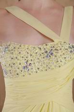 Side Slit One Shoulder Light Yellow Prom Dress With Cappa