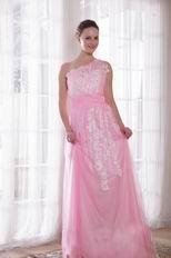 One Shoulder Appliqued Skirt Pink Lady In Prom Party Dress