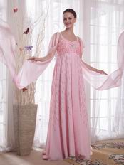 Spaghetti Straps Maternity Pink Prom Dress With Flaring Sequin