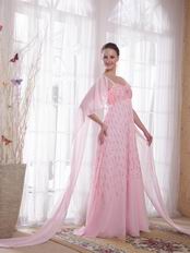 Spaghetti Straps Maternity Pink Prom Dress With Flaring Sequin