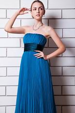 Pretty Strapless Dodger Blue Chiffon Prom Dress With Black Belt