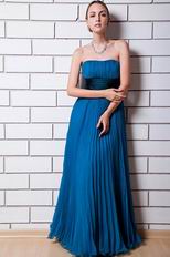 Pretty Strapless Dodger Blue Chiffon Prom Dress With Black Belt