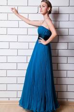 Pretty Strapless Dodger Blue Chiffon Prom Dress With Black Belt