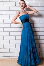 Pretty Strapless Dodger Blue Chiffon Prom Dress With Black Belt