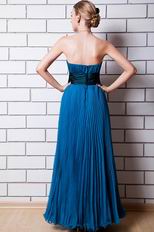 Pretty Strapless Dodger Blue Chiffon Prom Dress With Black Belt