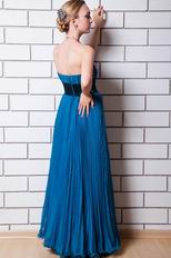 Pretty Strapless Dodger Blue Chiffon Prom Dress With Black Belt