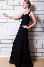 One Shoulder Sweetheart A-line Black Chiffon Celebrity Dress Cheap