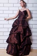 Wonderful Spaghetti Straps Ruched Bubble Brown Prom Dress