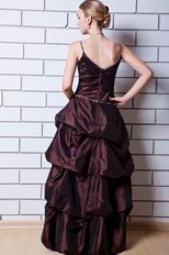 Wonderful Spaghetti Straps Ruched Bubble Brown Prom Dress