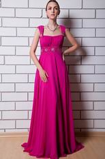 Beautiful Square Neck Magenta Rose Chiffon La Femme Prom Dress