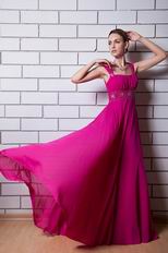 Beautiful Square Neck Magenta Rose Chiffon La Femme Prom Dress