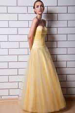 Simple Sweetheart A-line Moon Yellow Tulle Formal Party Dress