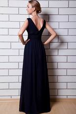 Decent V-neck Navy Blue Chiffon Skirt Formal Ocassion Dress