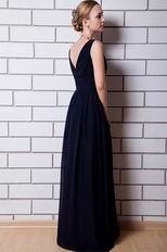 Decent V-neck Navy Blue Chiffon Skirt Formal Ocassion Dress