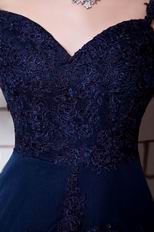 Spaghetti Straps Layers Skirt Navy Blue Formal Dress With Applique