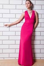 Sexy V-neck Fuchsia Chiffon Top Designer Prom Dress For Women