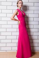 Sexy V-neck Fuchsia Chiffon Top Designer Prom Dress For Women