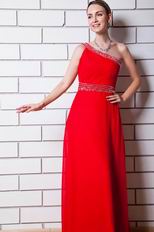 Designer One Shoulder Scarlet Chiffon Dress For Prom Party Online