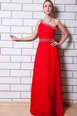 Designer One Shoulder Scarlet Chiffon Dress For Prom Party Online