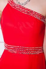 Designer One Shoulder Scarlet Chiffon Dress For Prom Party Online