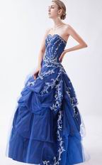 Sweetheart Mineral Blue Puffy Skirt Military Prom Party Ball Gown