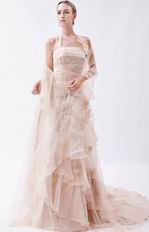 Pretty Halter Cascade Skirt Antique White Formal Dress With Shawl