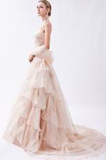 Pretty Halter Cascade Skirt Antique White Formal Dress With Shawl