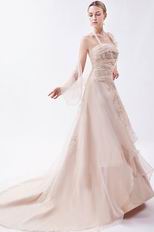 Pretty Halter Cascade Skirt Antique White Formal Dress With Shawl