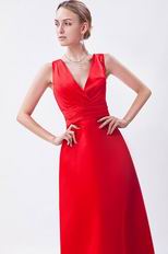 Inexpensive V-Neck Floor Length Scarlet Formal Prom Dress