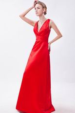 Inexpensive V-Neck Floor Length Scarlet Formal Prom Dress